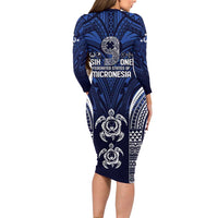 FSM Pohnpei States Family Matching Long Sleeve Bodycon Dress and Hawaiian Shirt Micronesia Six 9 One Polynesian Tribal Pattern