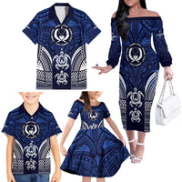 FSM Pohnpei States Family Matching Off The Shoulder Long Sleeve Dress and Hawaiian Shirt Micronesia Six 9 One Polynesian Tribal Pattern