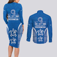 FSM Yap States Couples Matching Long Sleeve Bodycon Dress and Long Sleeve Button Shirt Micronesia Six 9 One Polynesian Tribal Pattern