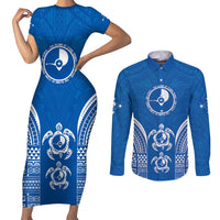 FSM Yap States Couples Matching Short Sleeve Bodycon Dress and Long Sleeve Button Shirt Micronesia Six 9 One Polynesian Tribal Pattern