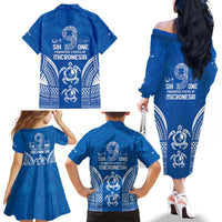 FSM Yap States Family Matching Off The Shoulder Long Sleeve Dress and Hawaiian Shirt Micronesia Six 9 One Polynesian Tribal Pattern