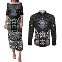 FSM Micronesia Six 9 One Couples Matching Puletasi and Long Sleeve Button Shirt Polynesian Tribal Pattern