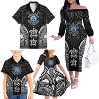 FSM Micronesia Six 9 One Family Matching Off The Shoulder Long Sleeve Dress and Hawaiian Shirt Polynesian Tribal Pattern