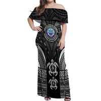 FSM Micronesia Six 9 One Off Shoulder Maxi Dress Polynesian Tribal Pattern