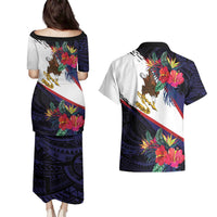American Samoa Flag Day Since 1900 Couples Matching Puletasi and Hawaiian Shirt Samoa Muamua Le Atua Tropical Flowers
