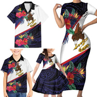 American Samoa Flag Day Since 1900 Family Matching Short Sleeve Bodycon Dress and Hawaiian Shirt Samoa Muamua Le Atua Tropical Flowers