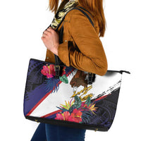 American Samoa Flag Day Since 1900 Leather Tote Bag Samoa Muamua Le Atua Tropical Flowers