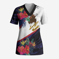 American Samoa Flag Day Since 1900 Scrub Top Samoa Muamua Le Atua Tropical Flowers - Polynesian Pride