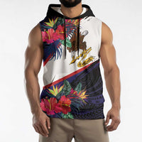 American Samoa Flag Day Since 1900 Sleeveless Hoodie Samoa Muamua Le Atua Tropical Flowers - Polynesian Pride