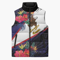 American Samoa Flag Day Since 1900 Sleeveless Puffer Jacket Samoa Muamua Le Atua Tropical Flowers - Polynesian Pride