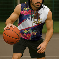 American Samoa Flag Day Since 1900 Sleeveless Zip Hoodie Samoa Muamua Le Atua Tropical Flowers - Polynesian Pride