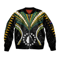 (Personalised) Polynesian Pride Aitutaki Island Sleeve Zip Bomber Jacket Cook Islands Tribal Wave Style LT9 Unisex Black - Polynesian Pride