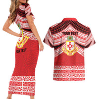 Personalised Kolisi Tonga College Atele Couples Matching Short Sleeve Bodycon Dress and Hawaiian Shirt Polynesian Ngatu Tribal LT9 - Polynesian Pride