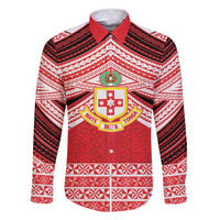 Personalised Kolisi Tonga College Atele Family Matching Long Sleeve Bodycon Dress and Hawaiian Shirt Polynesian Ngatu Tribal LT9 Dad's Shirt - Long Sleeve Red - Polynesian Pride