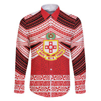 Personalised Kolisi Tonga College Atele Family Matching Off The Shoulder Long Sleeve Dress and Hawaiian Shirt Polynesian Ngatu Tribal LT9 Dad's Shirt - Long Sleeve Red - Polynesian Pride