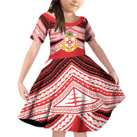 Personalised Kolisi Tonga College Atele Family Matching Off Shoulder Short Dress and Hawaiian Shirt Polynesian Ngatu Tribal LT9 Daughter's Dress Red - Polynesian Pride