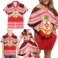 Personalised Kolisi Tonga College Atele Family Matching Off Shoulder Short Dress and Hawaiian Shirt Polynesian Ngatu Tribal LT9 - Polynesian Pride