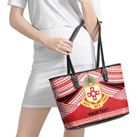 Personalised Kolisi Tonga College Atele Leather Tote Bag Polynesian Ngatu Tribal
