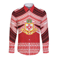 Personalised Kolisi Tonga College Atele Long Sleeve Button Shirt Polynesian Ngatu Tribal