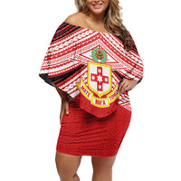 Personalised Kolisi Tonga College Atele Off Shoulder Short Dress Polynesian Ngatu Tribal