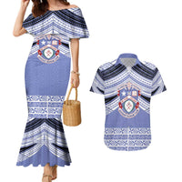 Personalised Tonga Apifoou College Couples Matching Mermaid Dress and Hawaiian Shirt Polynesian Ngatu Tribal LT9 Blue - Polynesian Pride
