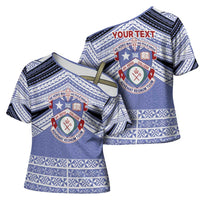 Personalised Tonga Apifoou College Cross Shoulder Shirt Polynesian Ngatu Tribal - Polynesian Pride