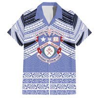 Personalised Tonga Apifoou College Family Matching Off The Shoulder Long Sleeve Dress and Hawaiian Shirt Polynesian Ngatu Tribal LT9 Dad's Shirt - Short Sleeve Blue - Polynesian Pride