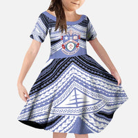 Personalised Tonga Apifoou College Family Matching Short Sleeve Bodycon Dress and Hawaiian Shirt Polynesian Ngatu Tribal LT9 Daughter's Dress Blue - Polynesian Pride
