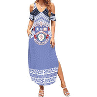 Personalised Tonga Apifoou College Family Matching Summer Maxi Dress and Hawaiian Shirt Polynesian Ngatu Tribal LT9 Mom's Dress Blue - Polynesian Pride