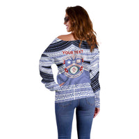 Personalised Tonga Apifoou College Off Shoulder Sweater Polynesian Ngatu Tribal