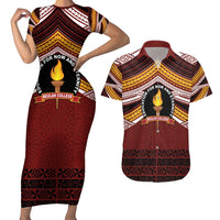 Personalised Tonga Beulah College Couples Matching Short Sleeve Bodycon Dress and Hawaiian Shirt Polynesian Ngatu Tribal LT9 Red - Polynesian Pride