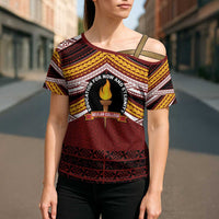 Personalised Tonga Beulah College Cross Shoulder Shirt Polynesian Ngatu Tribal - Polynesian Pride