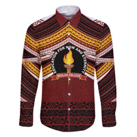 Personalised Tonga Beulah College Family Matching Off The Shoulder Long Sleeve Dress and Hawaiian Shirt Polynesian Ngatu Tribal LT9 Dad's Shirt - Long Sleeve Red - Polynesian Pride