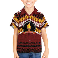 Personalised Tonga Beulah College Family Matching Off Shoulder Short Dress and Hawaiian Shirt Polynesian Ngatu Tribal LT9 Son's Shirt Red - Polynesian Pride