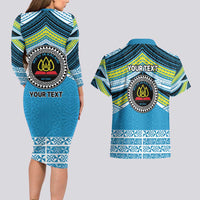 Personalised Tonga Lavengamalie College Couples Matching Long Sleeve Bodycon Dress and Hawaiian Shirt Polynesian Ngatu Tribal LT9 - Polynesian Pride