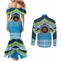 Personalised Tonga Lavengamalie College Couples Matching Mermaid Dress and Long Sleeve Button Shirt Polynesian Ngatu Tribal LT9 - Polynesian Pride
