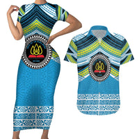 Personalised Tonga Lavengamalie College Couples Matching Short Sleeve Bodycon Dress and Hawaiian Shirt Polynesian Ngatu Tribal LT9 Blue - Polynesian Pride