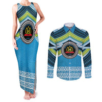 Personalised Tonga Lavengamalie College Couples Matching Tank Maxi Dress and Long Sleeve Button Shirt Polynesian Ngatu Tribal LT9 Blue - Polynesian Pride