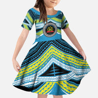 Personalised Tonga Lavengamalie College Family Matching Off The Shoulder Long Sleeve Dress and Hawaiian Shirt Polynesian Ngatu Tribal LT9 Daughter's Dress Blue - Polynesian Pride