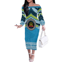 Personalised Tonga Lavengamalie College Family Matching Off The Shoulder Long Sleeve Dress and Hawaiian Shirt Polynesian Ngatu Tribal LT9 Mom's Dress Blue - Polynesian Pride