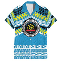 Personalised Tonga Lavengamalie College Family Matching Off Shoulder Short Dress and Hawaiian Shirt Polynesian Ngatu Tribal LT9 Dad's Shirt - Short Sleeve Blue - Polynesian Pride