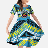 Personalised Tonga Lavengamalie College Family Matching Summer Maxi Dress and Hawaiian Shirt Polynesian Ngatu Tribal LT9 Daughter's Dress Blue - Polynesian Pride
