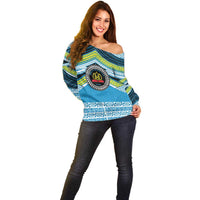 Personalised Tonga Lavengamalie College Off Shoulder Sweater Polynesian Ngatu Tribal