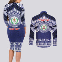 Personalised Tonga Sia'atoutai Theological College Couples Matching Long Sleeve Bodycon Dress and Long Sleeve Button Shirt Polynesian Ngatu Tribal LT9 - Polynesian Pride