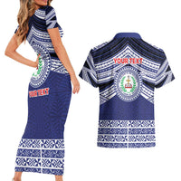 Personalised Tonga Sia'atoutai Theological College Couples Matching Short Sleeve Bodycon Dress and Hawaiian Shirt Polynesian Ngatu Tribal LT9 - Polynesian Pride