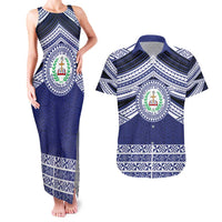 Personalised Tonga Sia'atoutai Theological College Couples Matching Tank Maxi Dress and Hawaiian Shirt Polynesian Ngatu Tribal LT9 Blue - Polynesian Pride