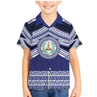 Personalised Tonga Sia'atoutai Theological College Family Matching Mermaid Dress and Hawaiian Shirt Polynesian Ngatu Tribal LT9 Son's Shirt Blue - Polynesian Pride