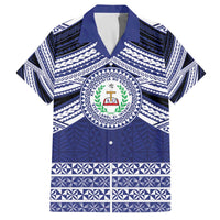 Personalised Tonga Sia'atoutai Theological College Family Matching Off The Shoulder Long Sleeve Dress and Hawaiian Shirt Polynesian Ngatu Tribal LT9 Dad's Shirt - Short Sleeve Blue - Polynesian Pride