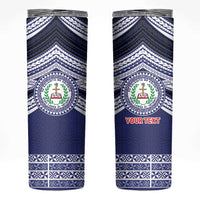 Personalised Tonga Sia'atoutai Theological College Skinny Tumbler Polynesian Ngatu Tribal LT9 Blue - Polynesian Pride