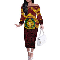 Personalised Tonga Vava'u High School Family Matching Off The Shoulder Long Sleeve Dress and Hawaiian Shirt Polynesian Ngatu Tribal LT9 Mom's Dress Red - Polynesian Pride